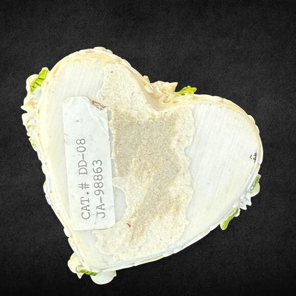 Vintage 90s Heart Ceramic Jewelry Trinket Box Cute Coquette Bows & Roses Small - Picture 6 of 6